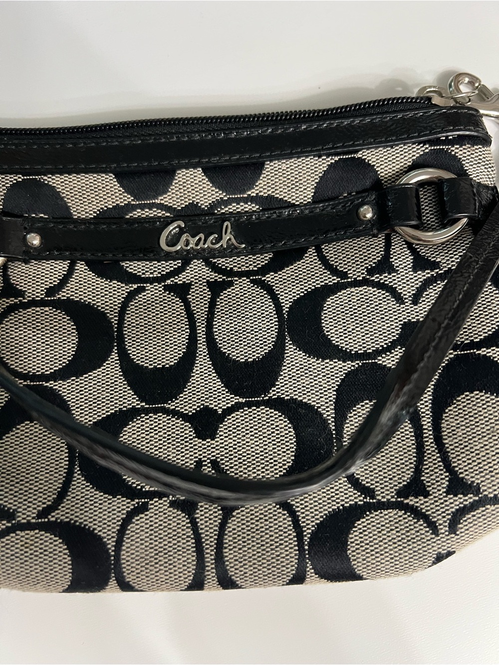Coach Black and grey Signature Canvas Wristlet